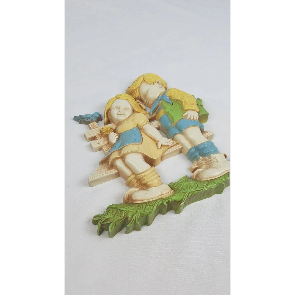 Vintage Homco wall decor two kids sitting on‎ bench children cottagecore ranch